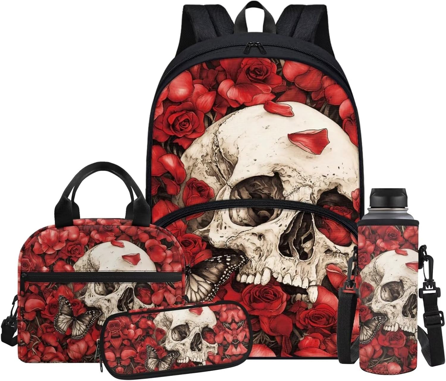 Classic Mushroom Backpack for Girls Backpack with Lunch Box Insulated and Pencil Box Water Bottle Wear-resistant Large Capacity Purse Backpack for Girls 17inch Cute School Bag