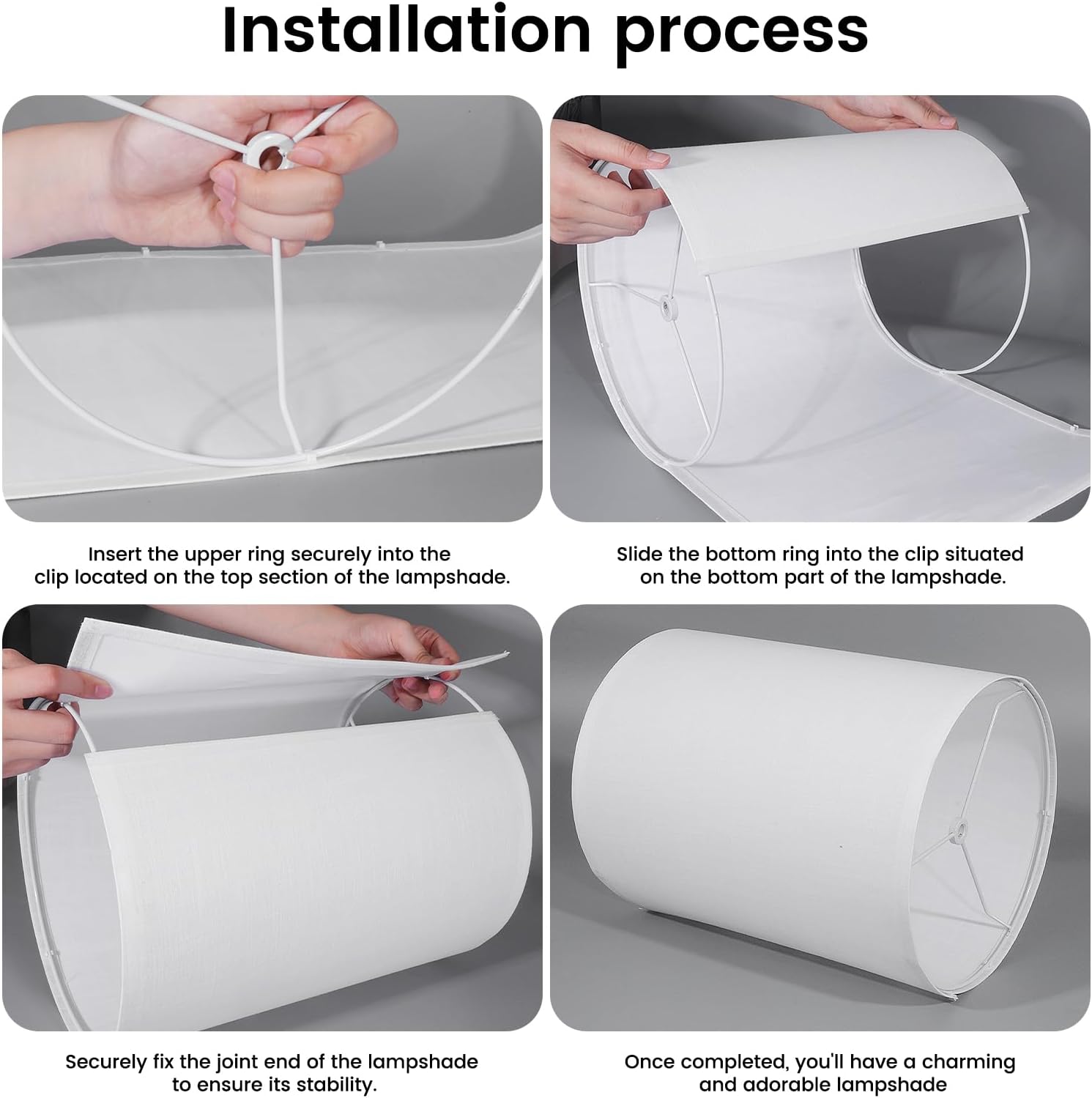 Tall Lamp Shade, White Drum Lampshade for Table Lamps Floor Lamp, 10" Top X 10" Bottom X 13" High Large Line Fabric Lamp Shade, Easy Assembly Replacement Lampshades