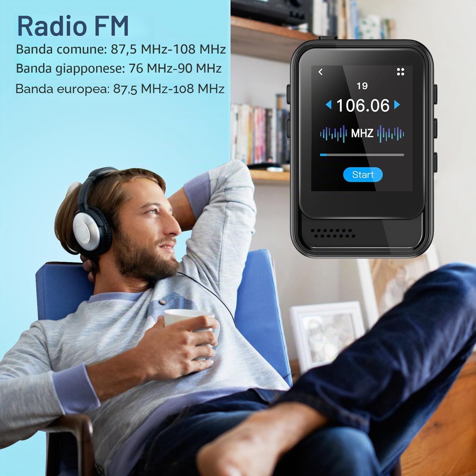 Lettore MP3 Bluetooth, lettore musicale portatile con memoria interna da 16 GB, supporto radio FM, registrazione vocale, eBook, lettore MP3, per bambini