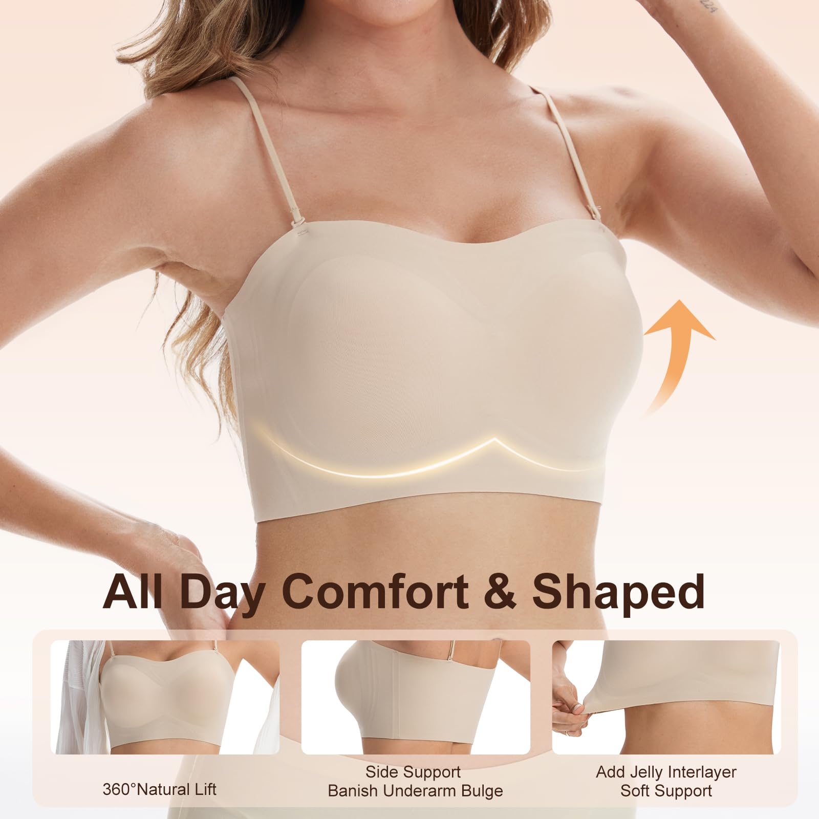 D.DUO Reggiseni senza spalline antiscivolo per le donne Reggiseno a fascia invisibile senza fili Bralette