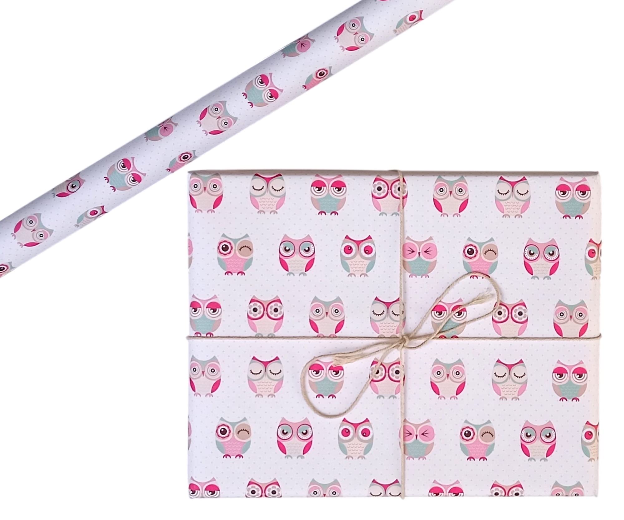 aakar Pack Of 5, Gift Wrapping Paper Sheet For Birthday,Hoot Hoot Owls - White,Pink