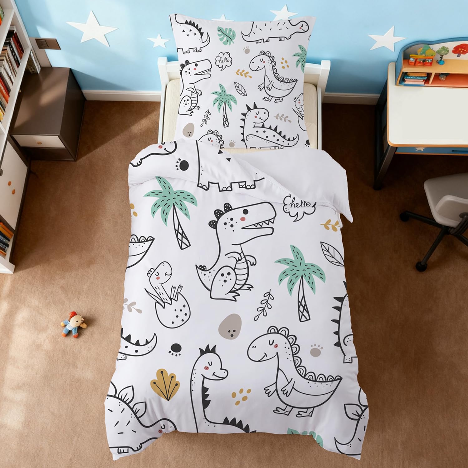 ROZTYLJ Duvet Cover Sets 120 x 150cm Toddler Boys, Microfibre Cot Bedding Sets, Dinosaur Toddler Duvet Cover with Zip and 1 Pillowcase(40x60cm) — image 1