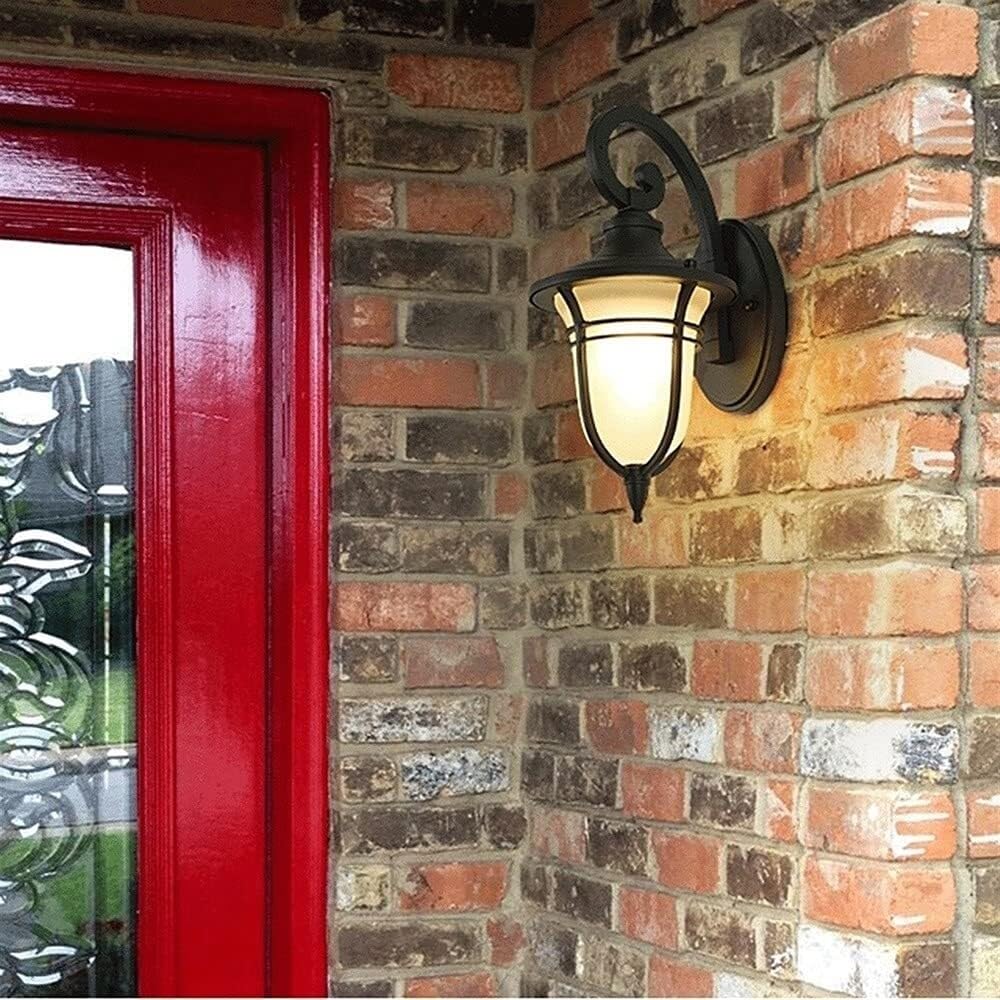 Lampa Ogrodowa,Lampy Wodoodporna Lampa Ścienna Zewnętrzna Odlewana Ciśnieniowo Aluminiowa Kinkiet Szklany Klosz Lampa Alejka Balkon Patio Lampa Zewnętrzna Oprawa Ogrodowa(H45CM)