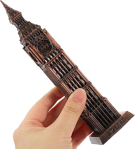 Miniatura 4 de HOMSFOU Estatua retro del Big Ben, escultura del Big Ben de Londres, modelo de construcción, figura coleccionable para decoración de mesa (bronce