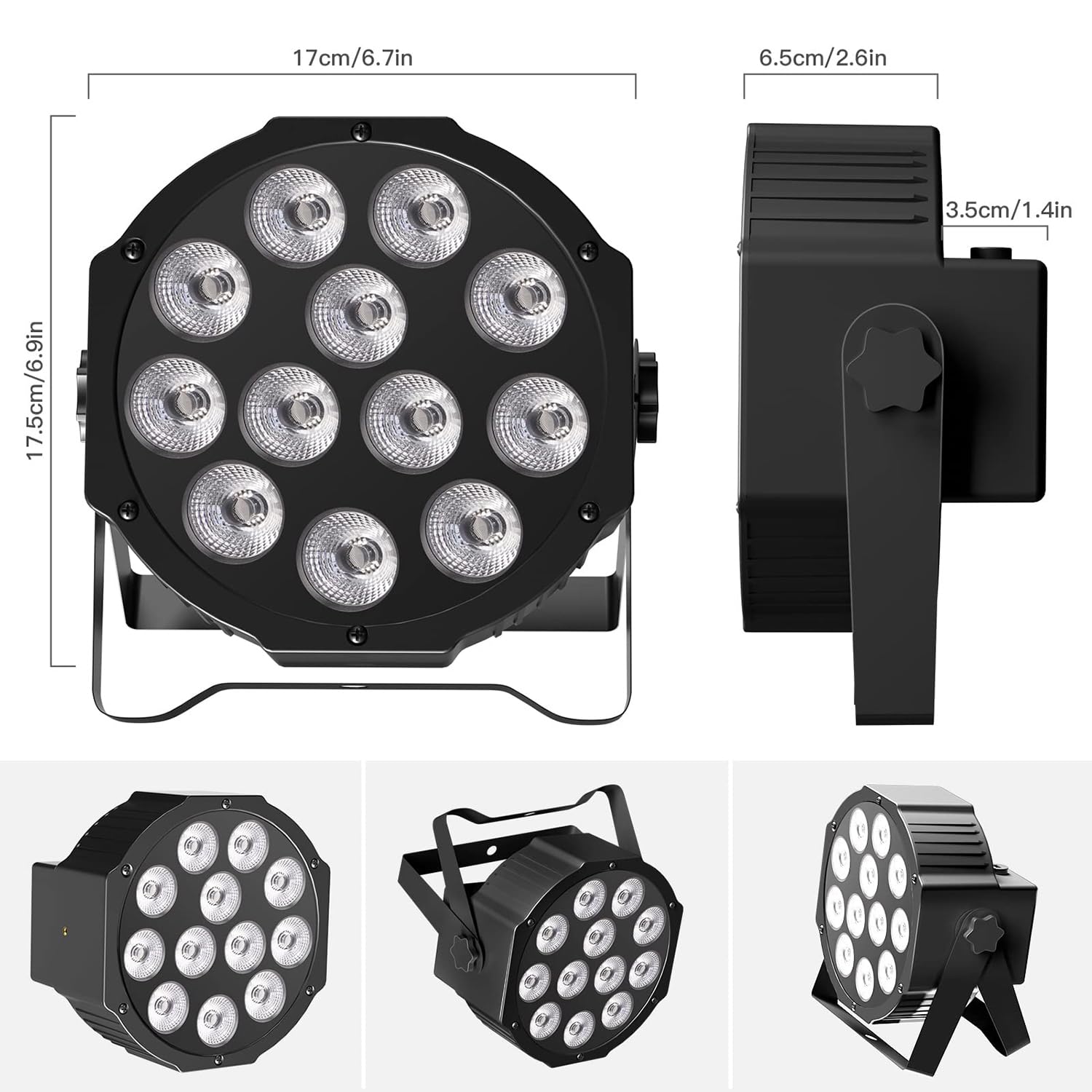 Lumières LED RGBW 4 en 1 rechargeables, alimentées par piles, lumières de scène activées par le son, avec télécommande et contrôle DMX pour événements et fêtes