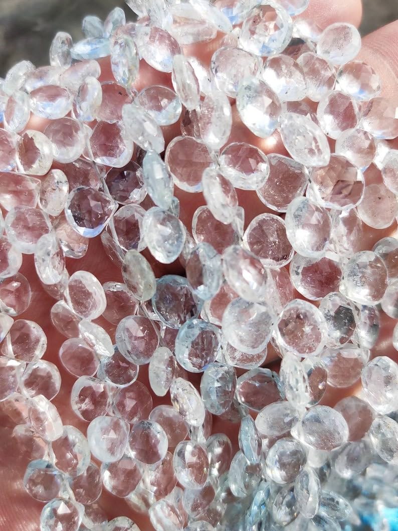 Topaze blanche naturelle : perles à facettes 7-8mm pour créer vos propres bijoux de mariée