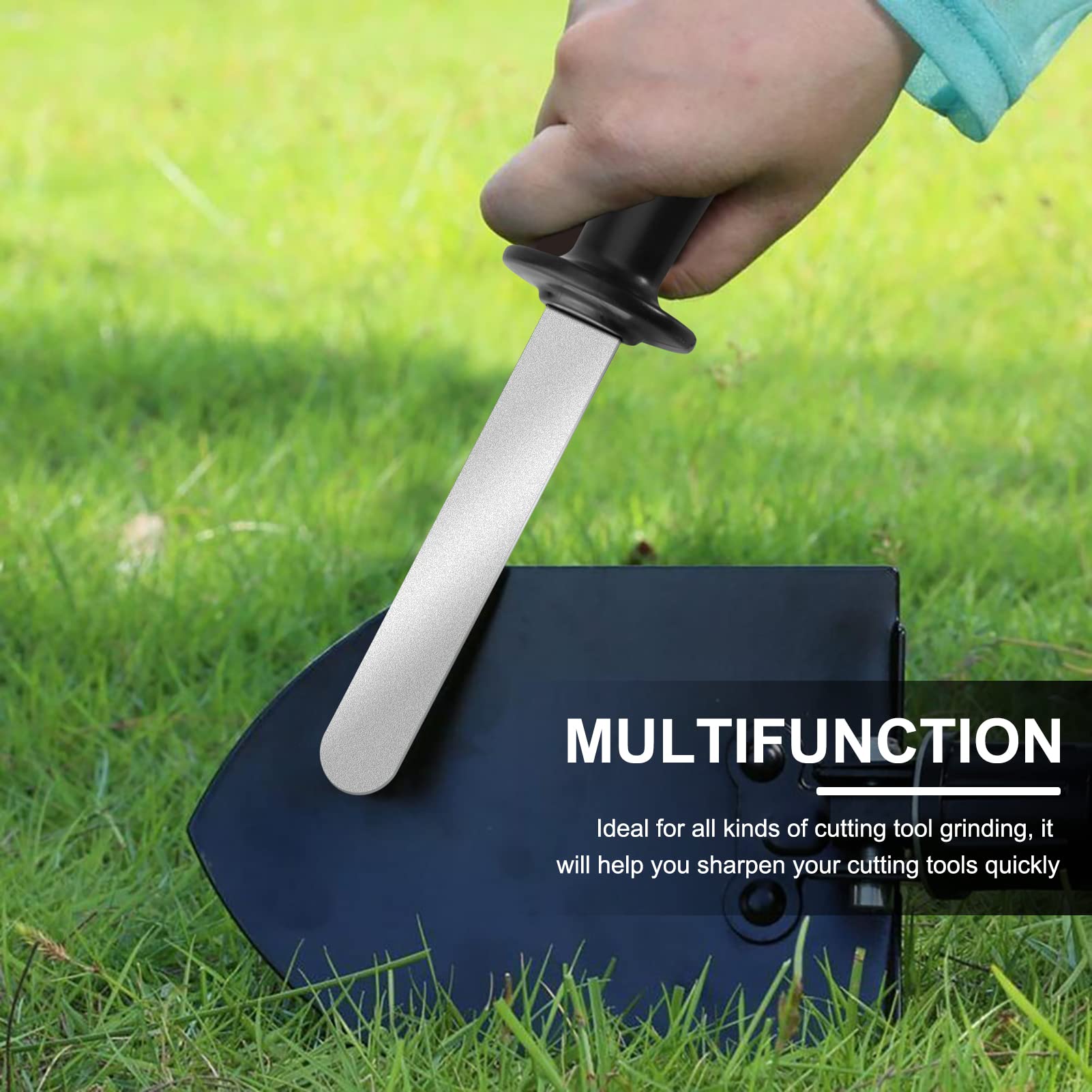 Pierre à aiguiser multifonction pour outil portatif double face, affûteuse pour couteau à affûter, hachette, lame de tondeuse à gazon, cisailles de jardin, ciseaux ou pelle
