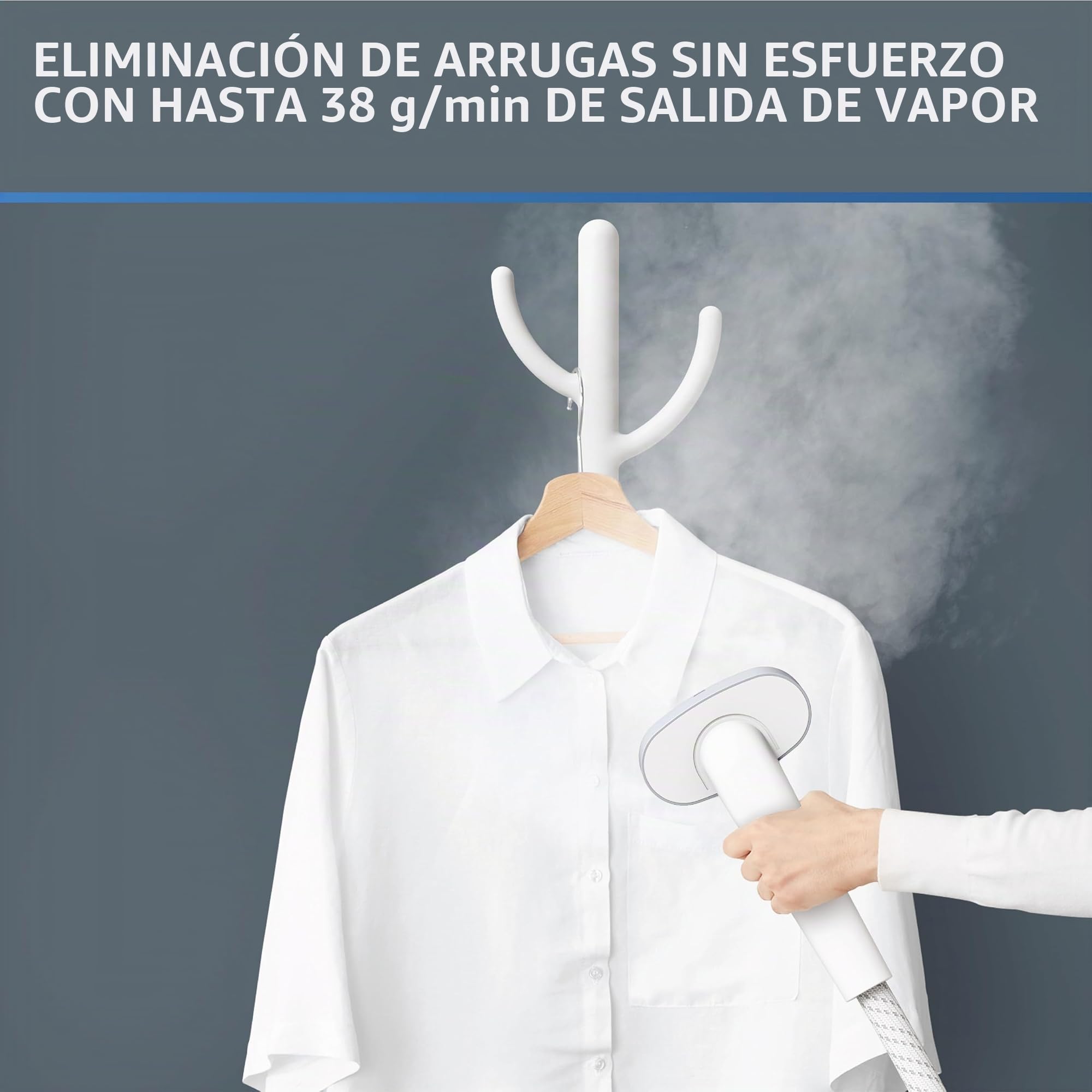 Rowenta, vaporizador para ropa, vapor en el hogar, acero inoxidable de tamaño completo con tabla de planchar vertical, tanque de agua de 42 onzas, perchero para ropa, compacto, 1800 vatios,