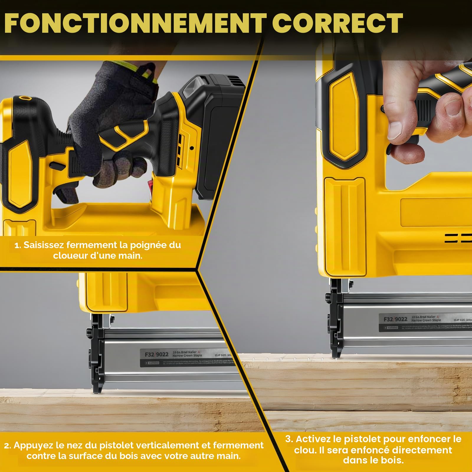 WingFly Agrafeuse Sans fil Compatible avec Dewalt 18 V, 20 V, Cloueuse Professionnelle avec 1000 clous, Agrafeuse électrique pour Projets de Bricolage en Meubles, Menuiserie (Sans batterie)