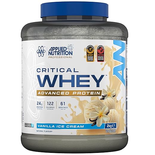 Applied Nutrition Critical Whey Protein Powder – 24g Protein per Serving, High Protein Powder, Protein Shake with BCAAs & Glutamine – Muscle Growth & Recovery (2Kg - 61 Servings) (Vanilla Ice Cream)