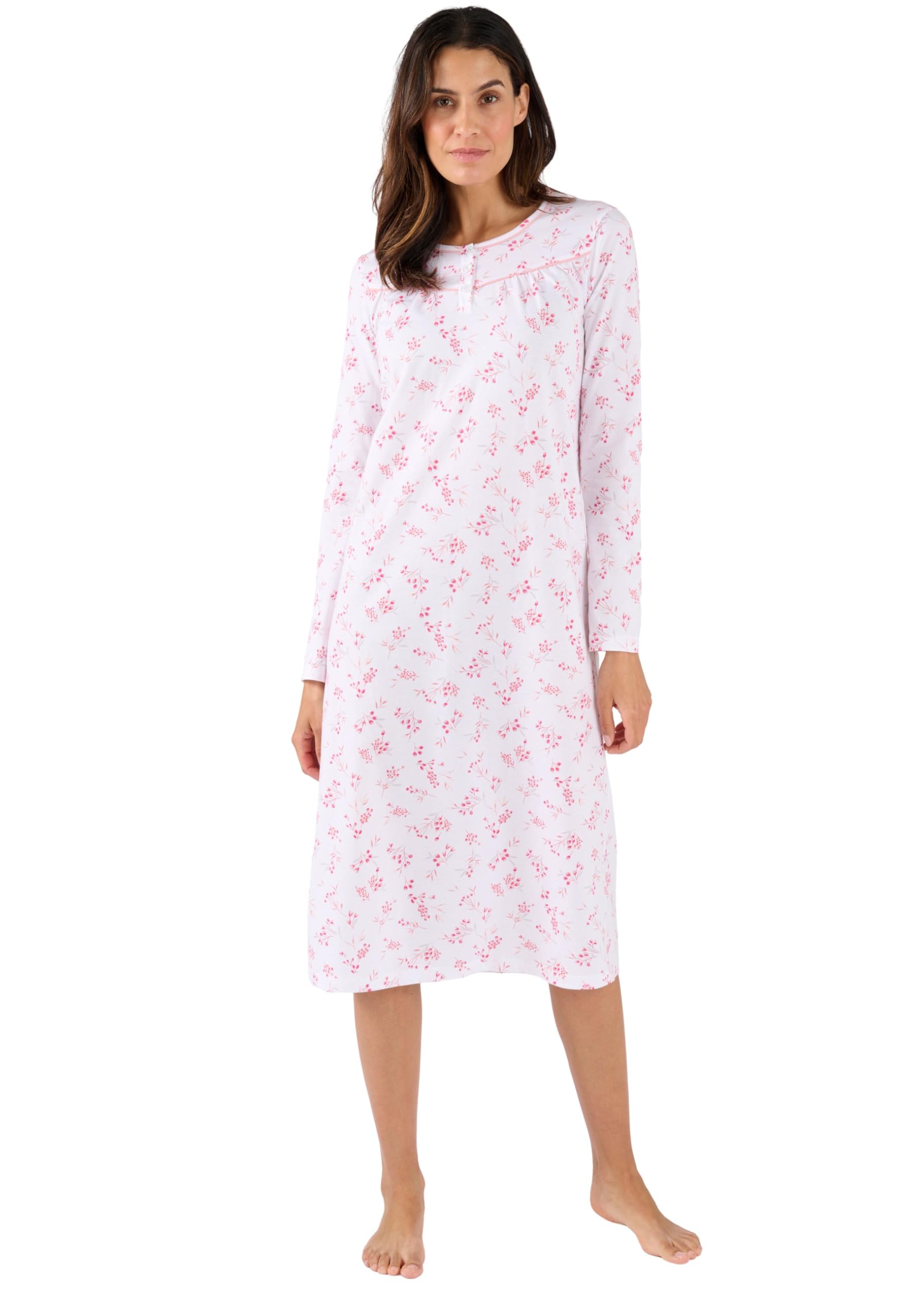 Damart - Long Sleeve Jersey Nightdress, Pink Flowers, 22/24