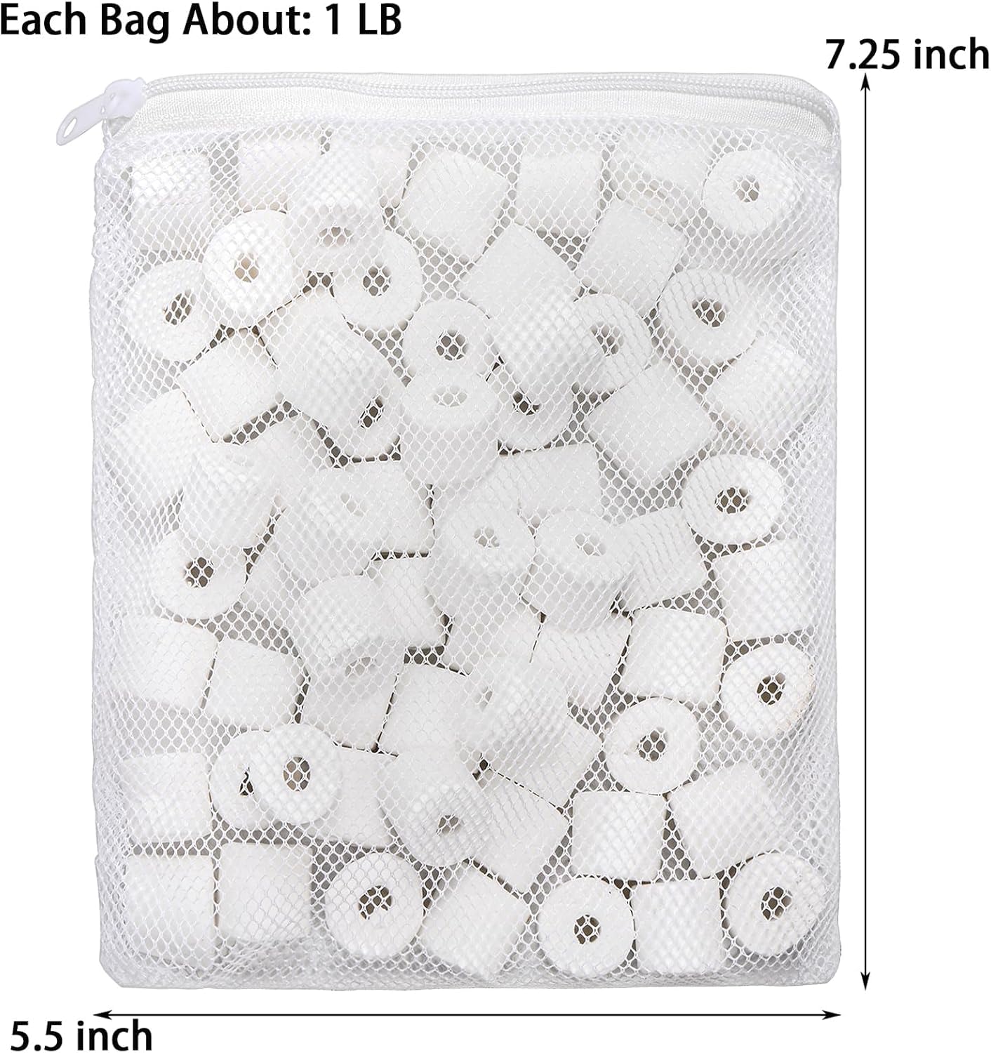 TOPZEA Anillos de cerámica para filtro de acuario de 6 libras, medios de filtro biológico Premier con bolsas de malla con cremallera para estanque koi, recipiente, filtro de pecera, blanco puro
