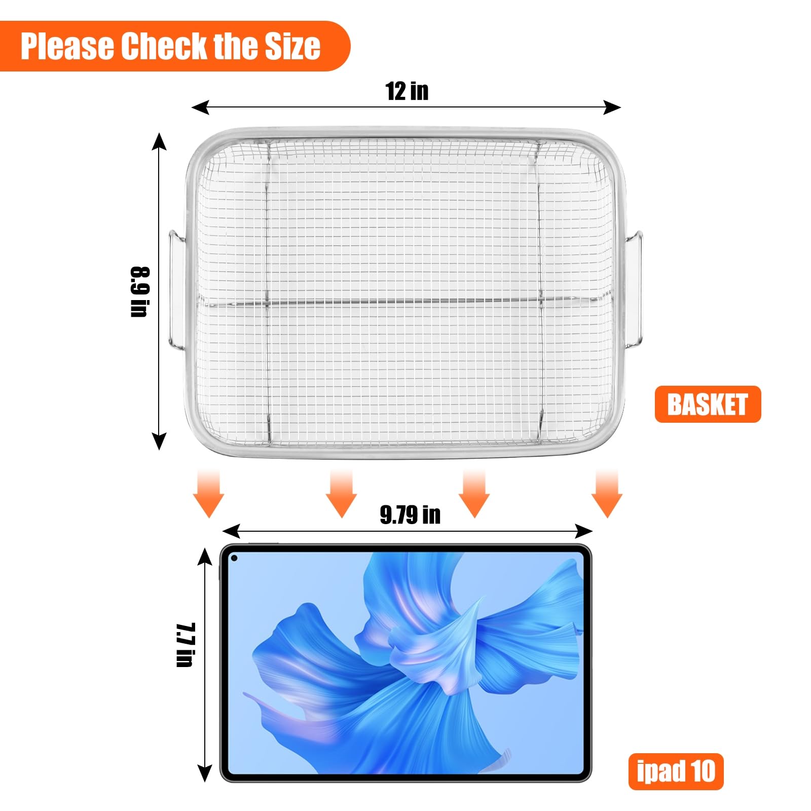Stainless Steel Air Fryer Basket & Tray for Oven, 12.8" x 9.8", Rectangular, Silver — Amazon image 4