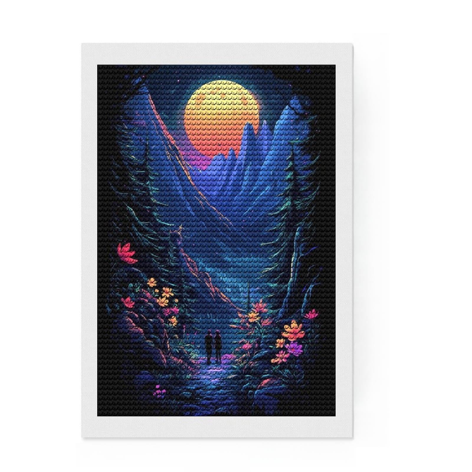 Junmoney Moon Light Forest Full Drill Diamond Painting Kit 8"x12", for Teens, Boho Decor, Good for Quiet Evenings, Thoughtful Handmade Gift