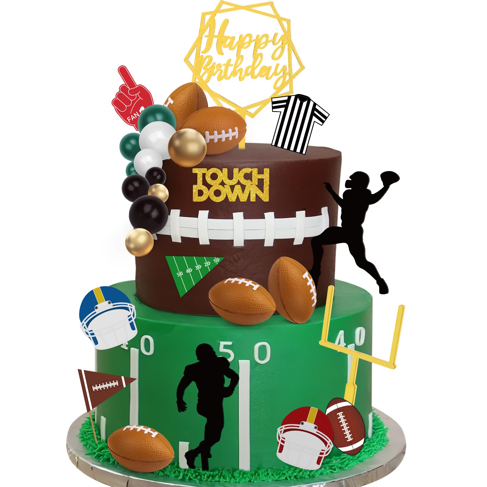 Photo 1 of 28 Pieces Football Cake Topper Football Players Cupcake Toppers Rugby Ball Happy Birthday Cake Picks Sports Theme Cake Decorations for Game Day Birthday Party Baby Shower Supplies