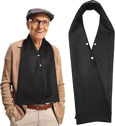 Tarpop Bufanda para adultos, lavable y reutilizable, protector de ropa de comedor, babero para adultos mayores, hombres y mujeres Negro