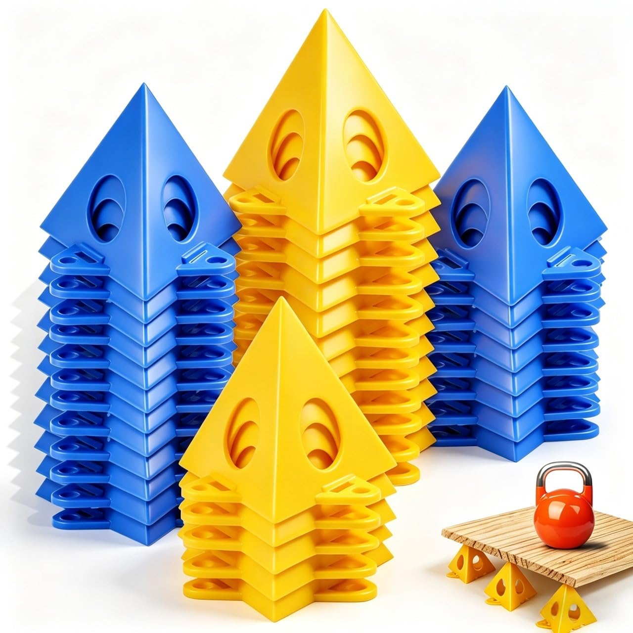 Xygobla Yellow/Blue 40Pcs Painters Pyramid Stands,Triangle Canvas And Paint Triangle Stands Cabinet Door Risers,Painter's Points,Mini Woodwork Cone Paint Stand Set For Canvas And Door Risers Support（,Blue）