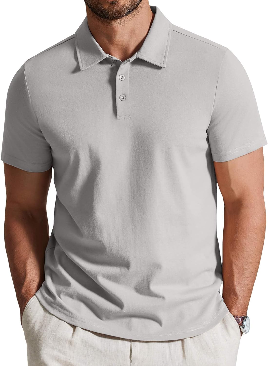 COOFANDY Mens Cotton Polo Shirt Short Sleeve Golf Shirts 3 Buttons Casual Work T Shirts
