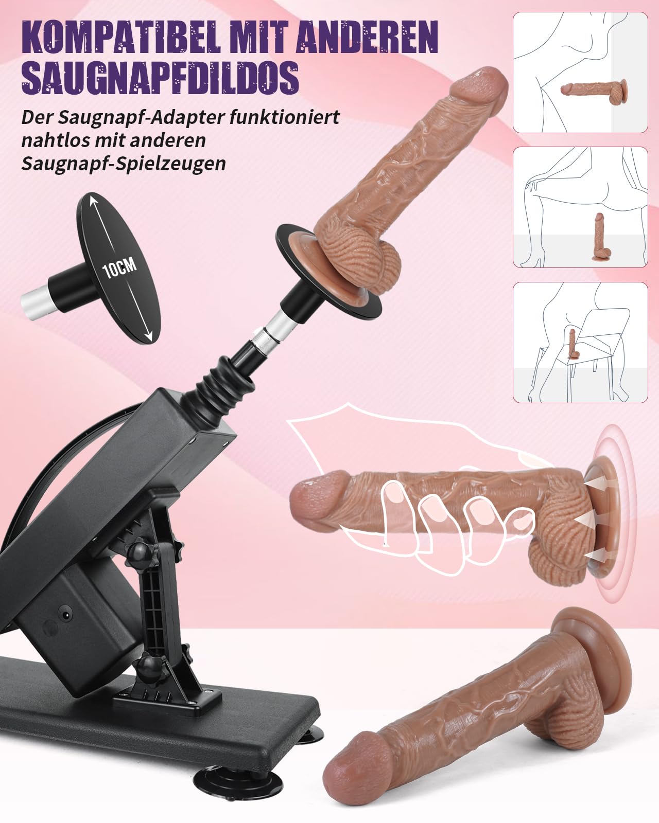 Sexmaschine für Frauen Fickle Maschine Fickmaschine Dildo Maschine für Sex Maschine Dildo Stoßfunktion 3XLR Adapter Sexspielzeug für Frauen Solo 3XLR Sextoy (Deep Black)