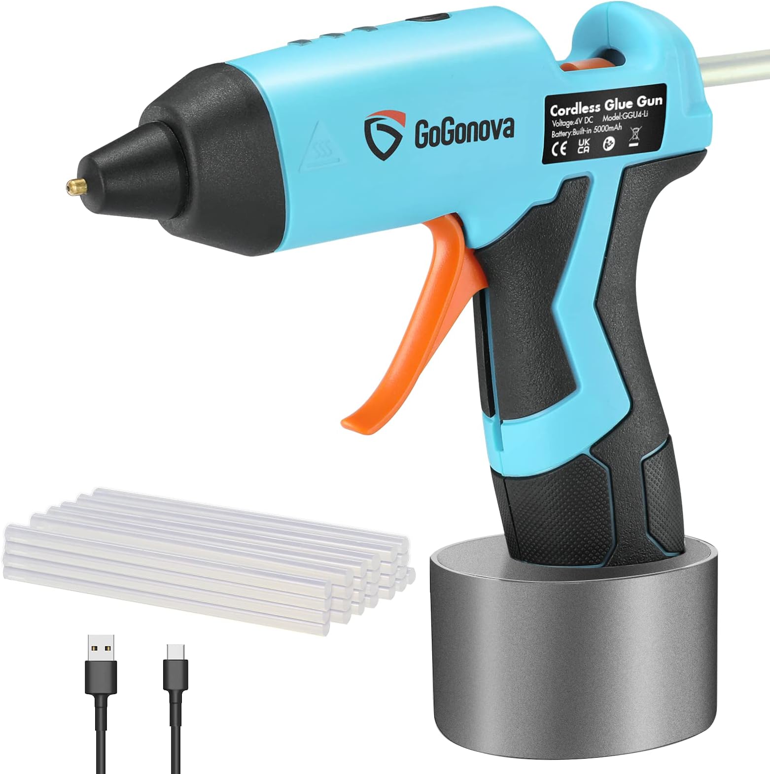 Glue Gun Cordless, GoGonova Fast 15s Preheating Glue Gun, 5000mAh Battery, Smart PowerOff with