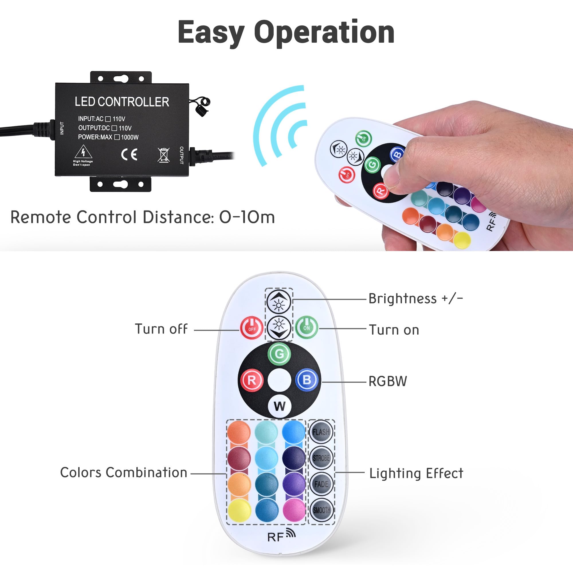 DELight DEL-CON03 Controller with 24-Key RF Remote for Multicolor RGB LED Neon Rope Lights Models DEL-D50R, DEL-D100R, DEL-D150R Only