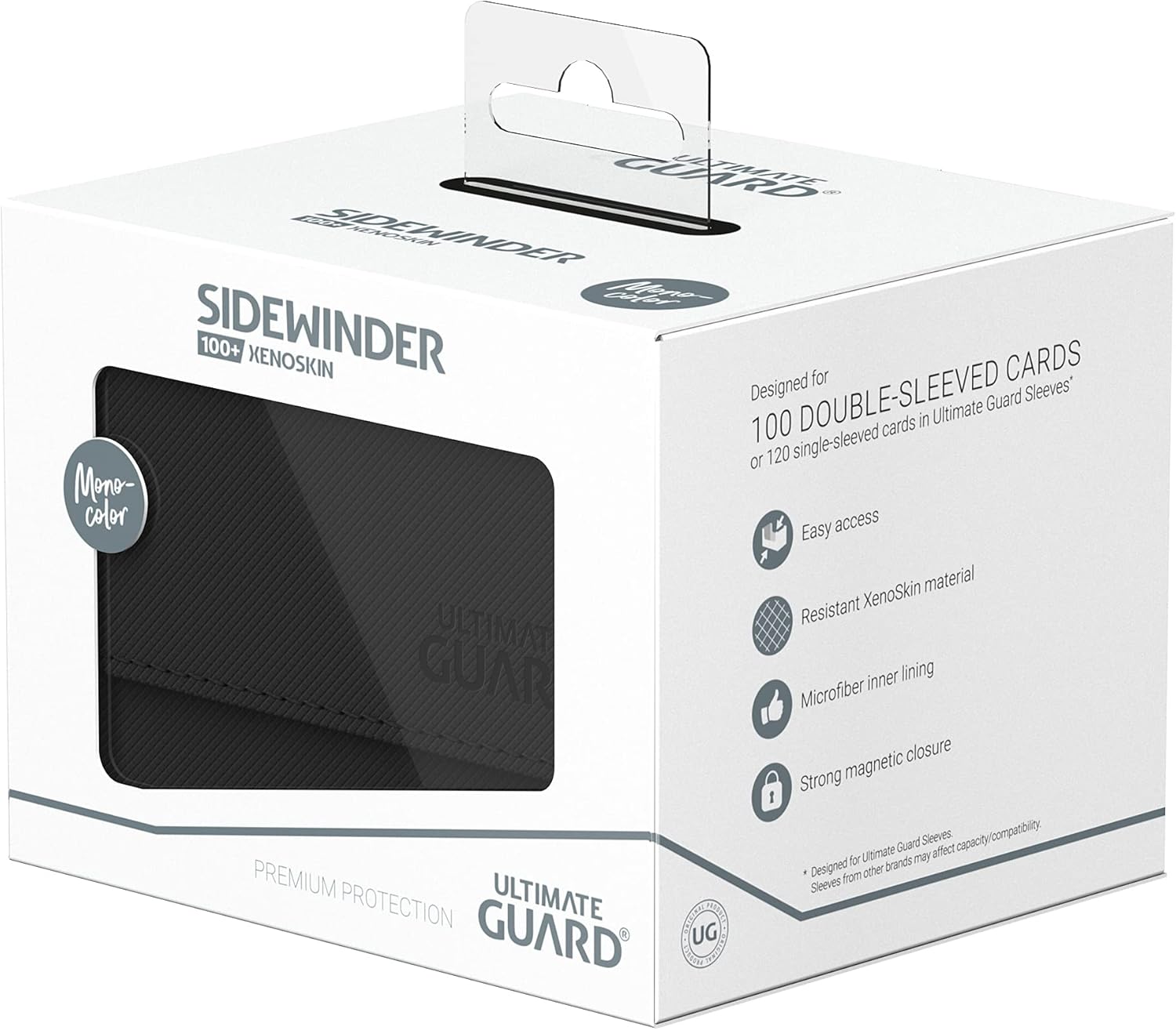 Ultimate Guard Sidewinder 100+, Deck Box for 100 Double-Sleeved TCG Cards, Black, Magnetic Closure & Microfiber Inner Lining for Secure Storage