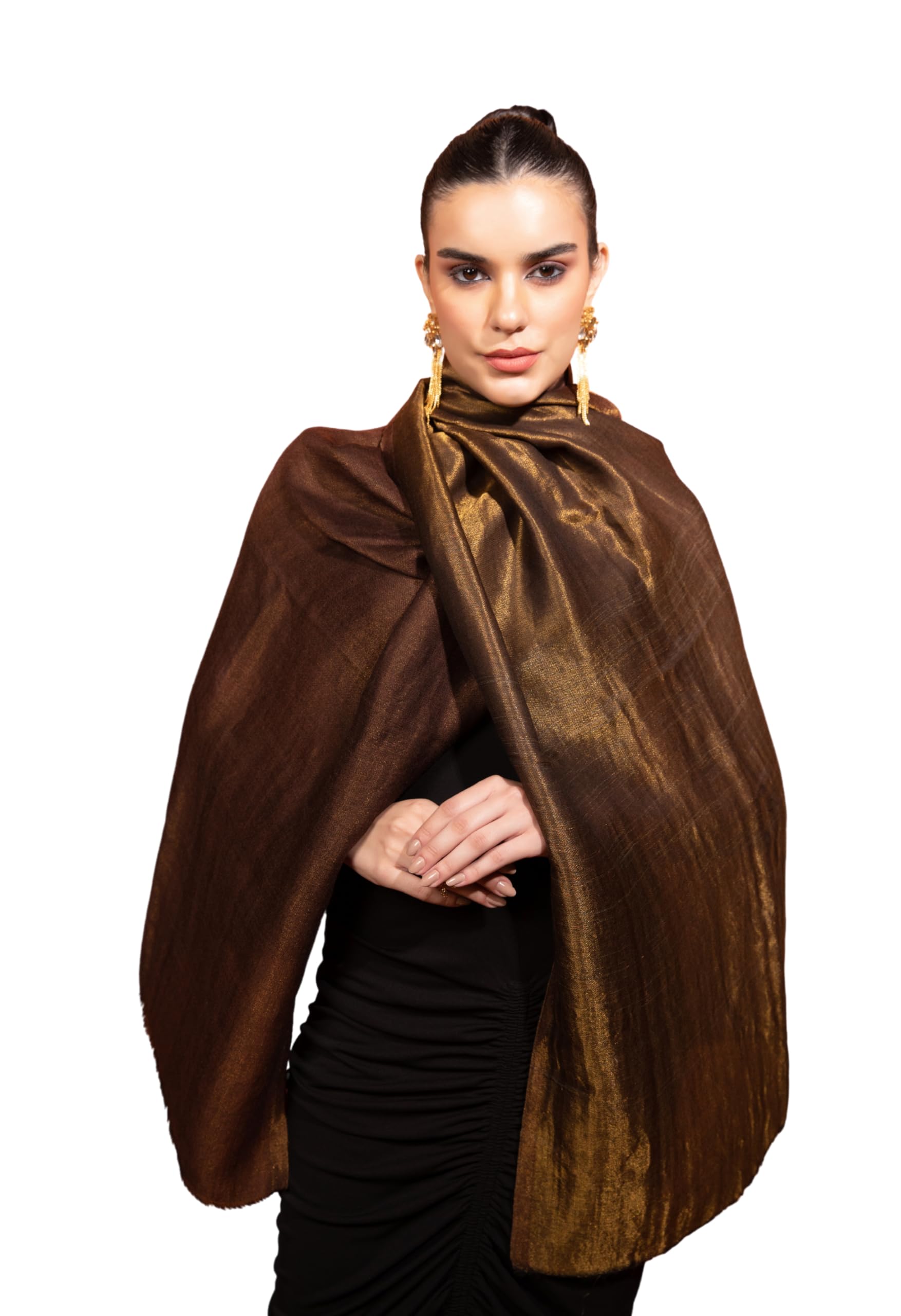Womens Extra Fine Wool Stole, Twilight Collection, Reversible Weave, Dark Grey and Muted Gold-image-48