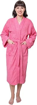 Womens Long Terry Cloth Bathrobe with Shawl Collar, Adjustable Towel Belt, Long Sleeves, Pockets - Soft, Absorbent, Comfortable Rose, X Large - Pack of 1