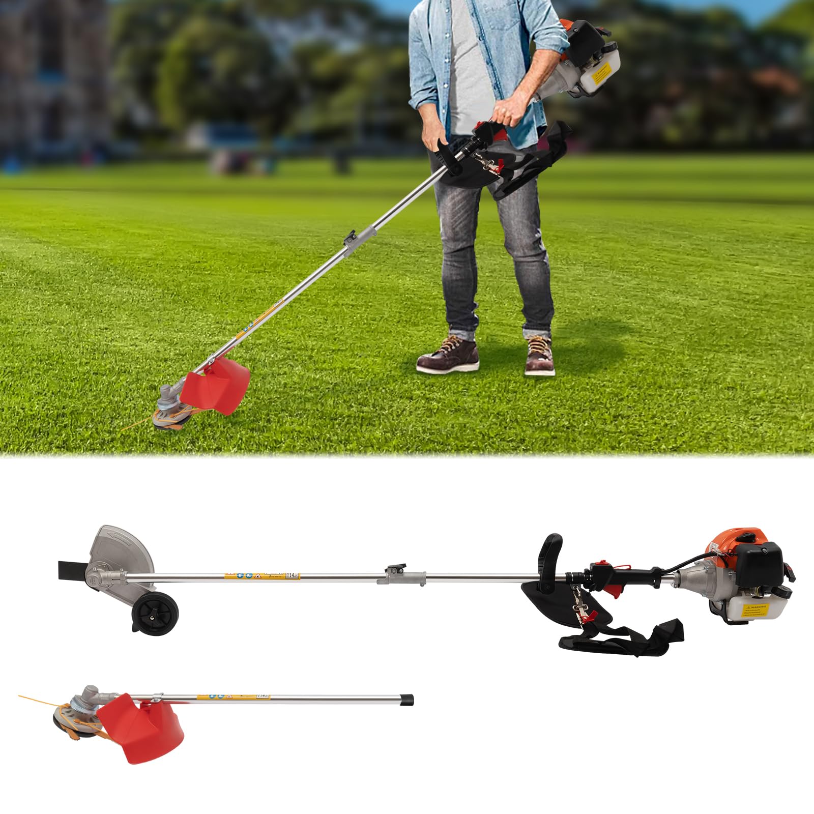 CILDON Weed Wacker, 2 Stroke 33CC Weed Eater/Wacker, Gas Powered Lawn Trimming Machine, 2T Head W/Roller, 33.8 Oz Large Fuel Tank for Home Lawn Mowing, Orchard Mowing Etc