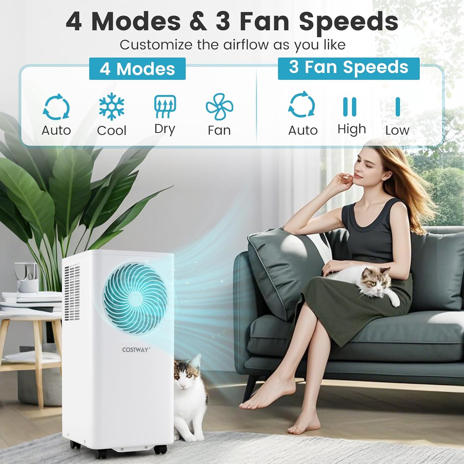 Image showing the four operating modes and three fan speeds of the air conditioner