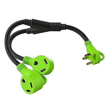 LeisureCords 24'' RV Y Adapter Cord 30 Amp Male Plug to Two 30 Amp Female 2.5 Feet with Handle