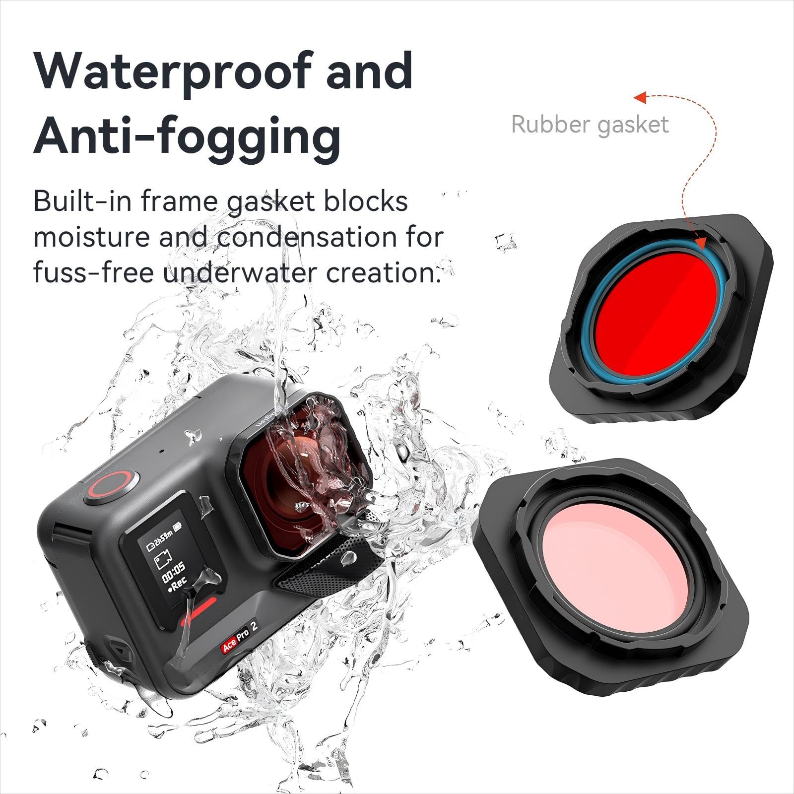 Wasserdichter Tauchfilter, Objektivschutz für Insta360 Ace Pro 2 Sportkamera, Anti-Beschlag-Unterwasser-Objektivschutz, Abdeckungsfilter, Zubehör (rot)