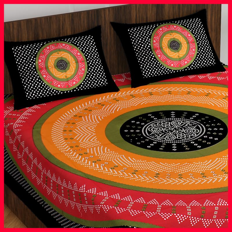 100% Cotton Bedsheet for Double Bed Rajasthani Jaipuri Traditional Floral King Size Double Bedsheet with 2 Pillow Covers – Multi260
