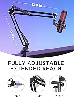 Vista 3 de InnoGear, soporte de brazo tijera ajustable de estudio con suspensión para micrófono Blue Snowball