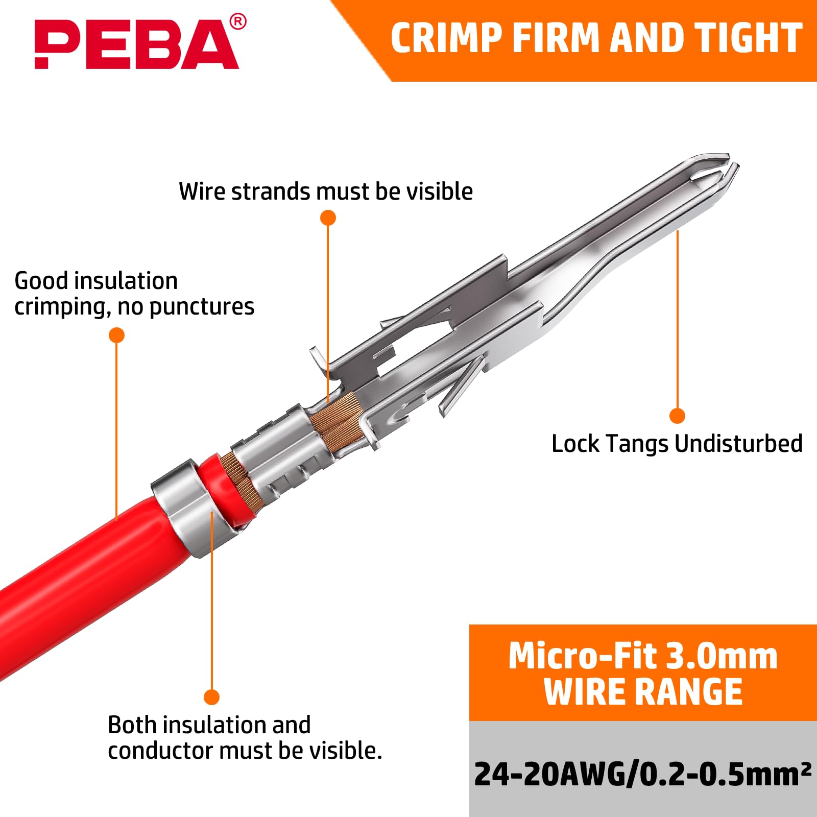 PEBA Set di pinze crimpatrici Micro-Fit 3.0 con 2 – 10 pin, 2 file, prese e connettori, 0,03 – 0,5 mm², pinza precisa per griglia da 2,0 – 3,0 mm, compatibile con terminali Molex Micro-Fit, Dupont