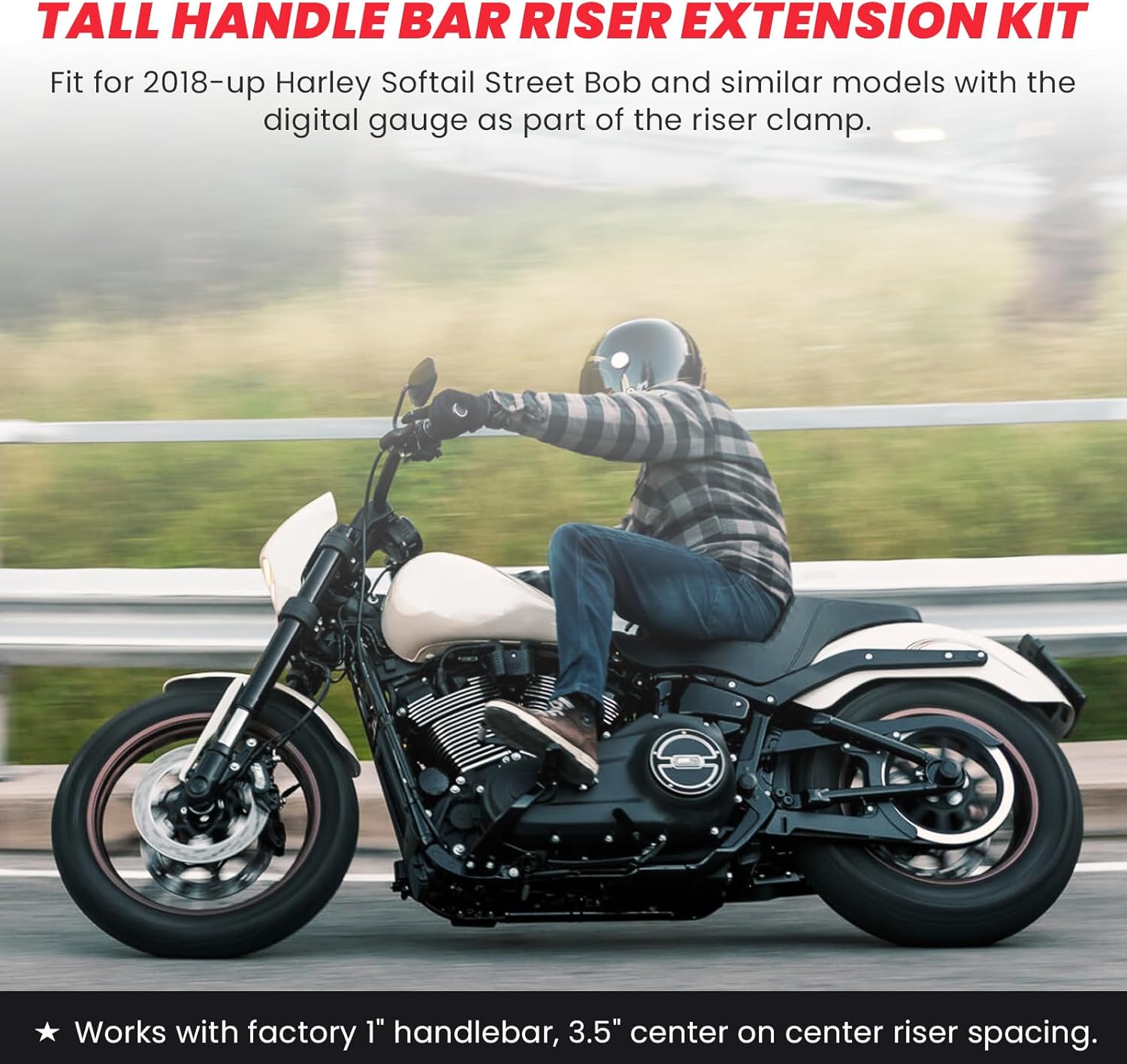kykykm 8" Tall Pullback Handlebar Risers Relocation Kit Fit 2018-Up Harley Davidson Softail Standard Street Bob Low Rider FXST FXBB FXLRS FXLRST Models w/ 1" Clamps One-Piece Handlebar Gloss Black