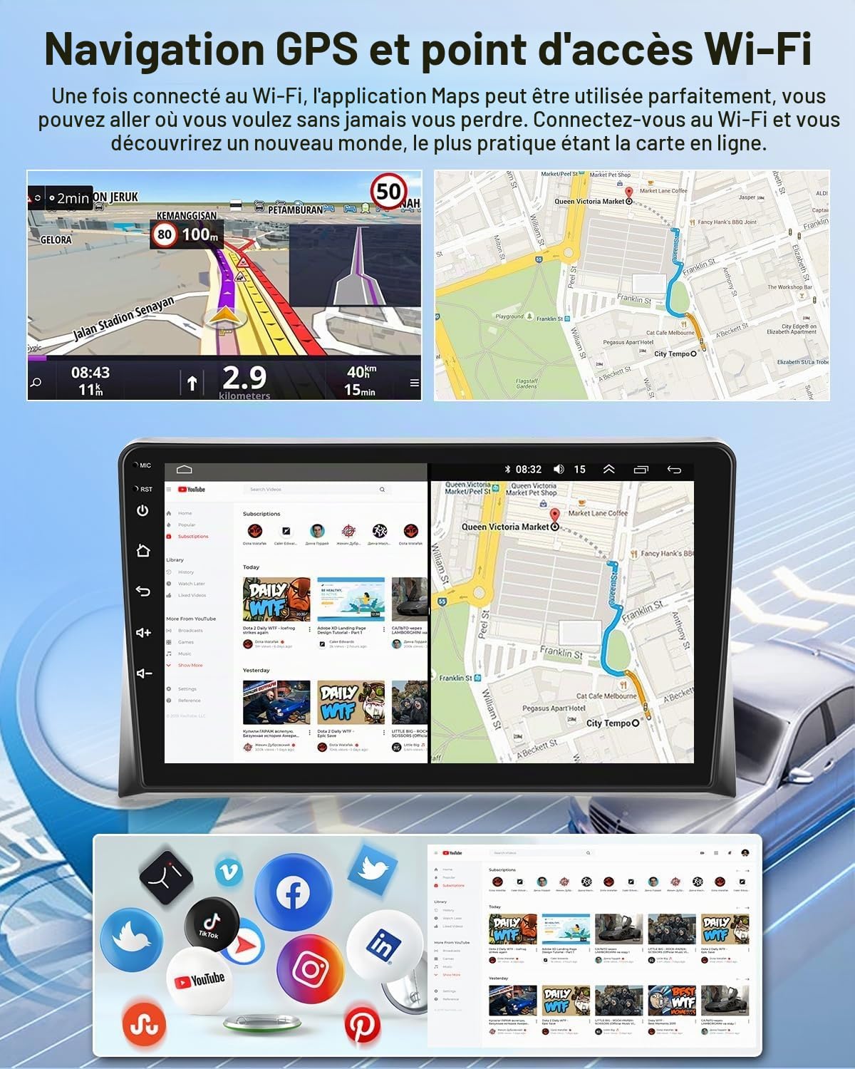 NHOPEEW Autoradio 4 +128G Android pour VW T5 Multivan 2008-2015 avec Carplay sans Fil et Android Auto - Écran incell 9 Pouces Prise en Charge WiFi GPS Commandes au Volant + Caméra de recul, Canbus