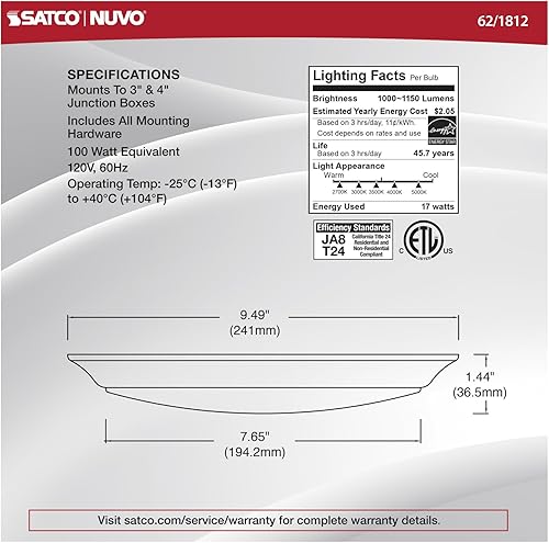 Miniatura 7 de Nuvo Luz de disco LED 621811, CCT seleccionable 2700K3000K3500K4000K5000K, 10 pulgadas, blanco