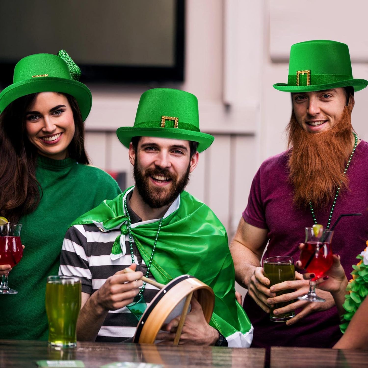 Kigeli 12 Pack St. Patrick's Day Leprechaun Top Hat Green Leprechaun Velvet Hat with Buckle for Halloween Costume