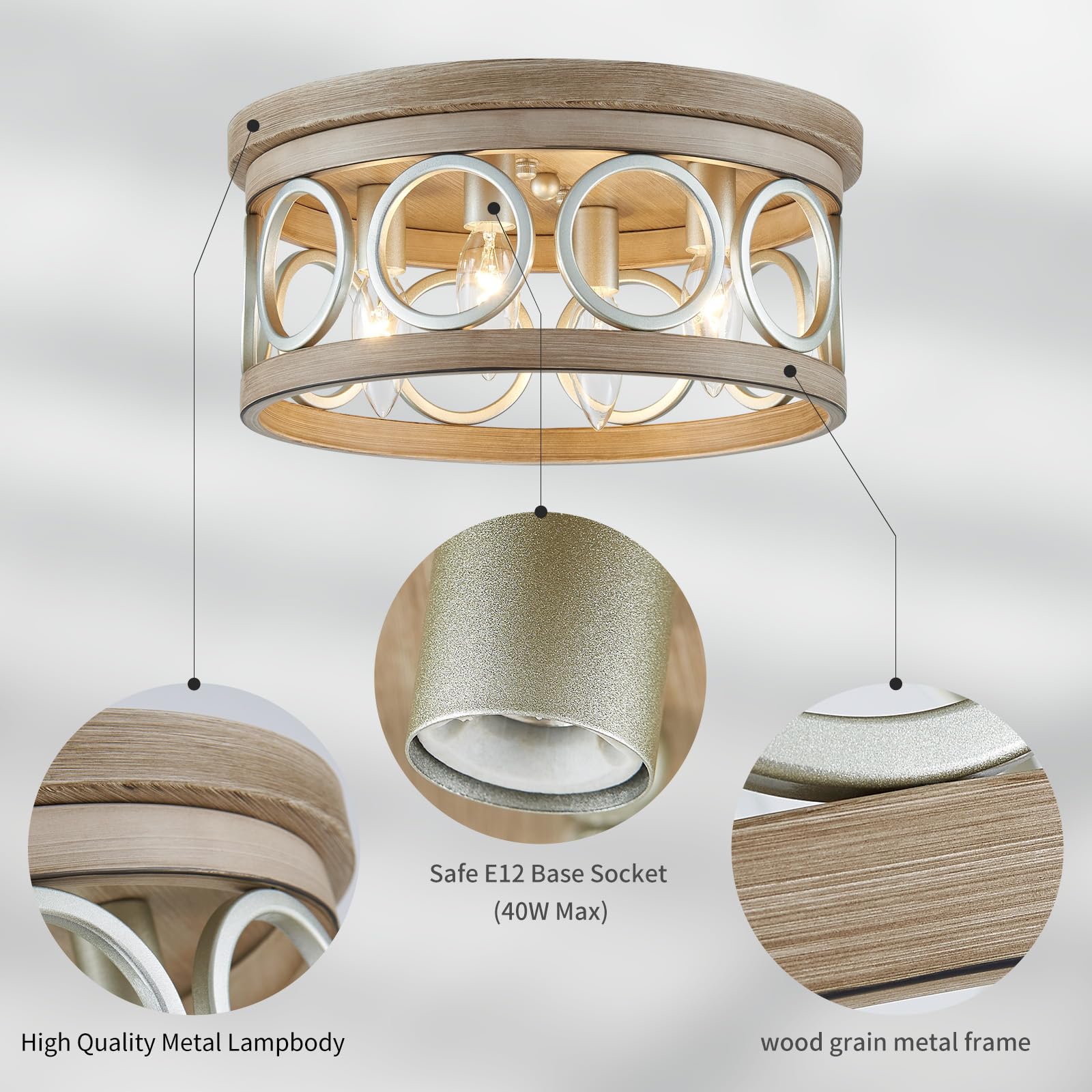 Avzkcy Farmhouse Close to Ceiling Light, 13" Brushed Nickel Flush Mount