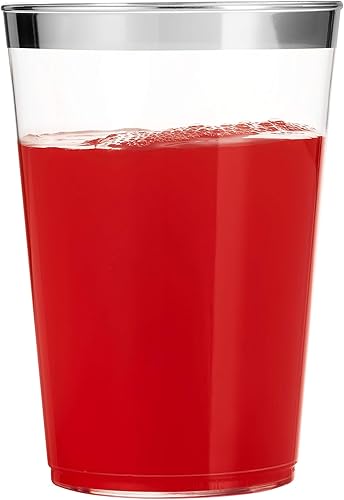 Miniatura 5 de Munfix 100 vasos de plástico plateado de 14 onzas, vasos de plástico transparente con borde plateado, vasos de boda desechables de lujo, elegantes
