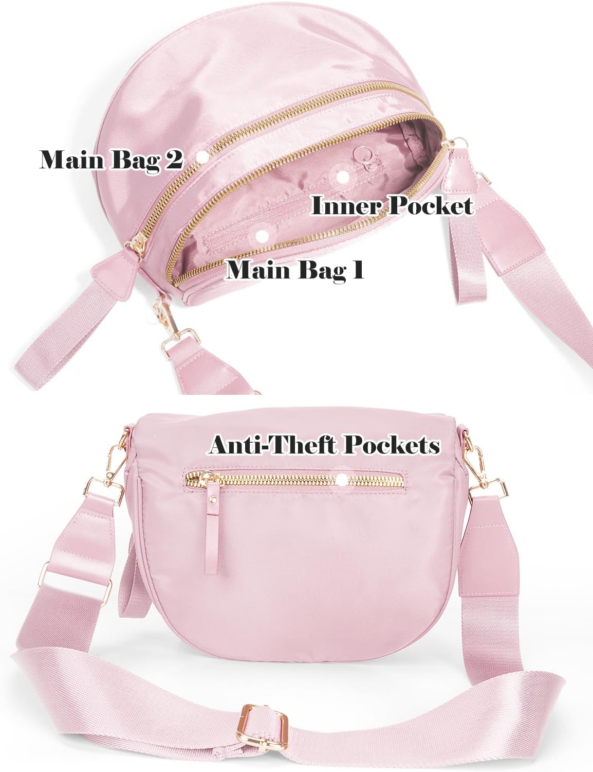 Pure Colour Crossbody Bag Bum Bag for Women,Spacious Purse Fanny Packs Belt Bag,Oversized Bum Bag (Colour Bum Bag-Pink) - Image 4
