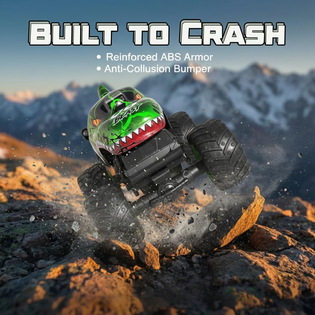 Remote Control Dinosaur Car for Boys 8-12, Sturdy 1:20 Scale RC Monster Truck with LED Lights & Roaring Sound, 2.4GHz All Terrain Off Road Toy Vehicle, Birthday Easter Gifts for Kids 8-12(Green)