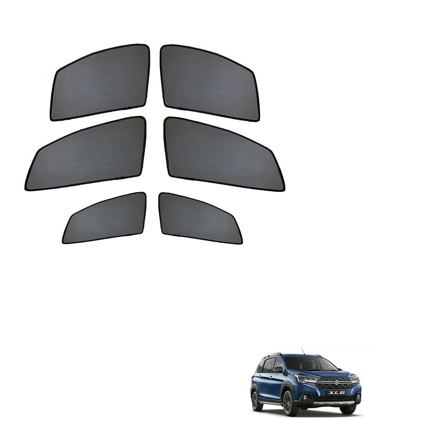Auto Addict Half Magentic Curtains Car Sunshades Side Window Set of 6 Pcs Black for Maruti Suzuki XL6