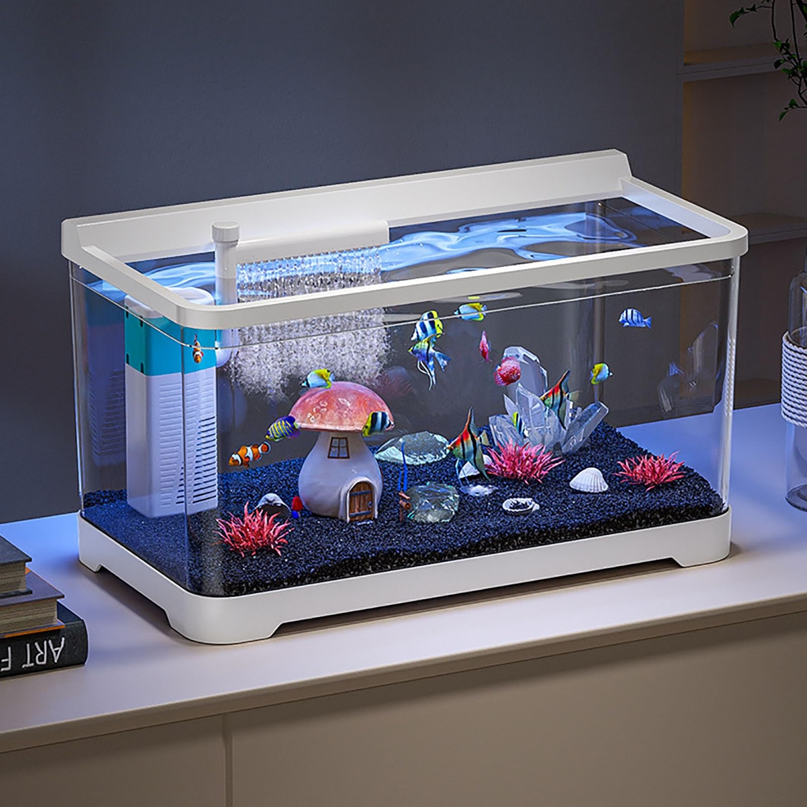 Acuarios Y Peceras Completas, Acuario con Luz Nocturna LED, Pecera con Sistema De Filtrado Integrado E Iluminación LED,Bajo Ruido Y Silencioso(M)