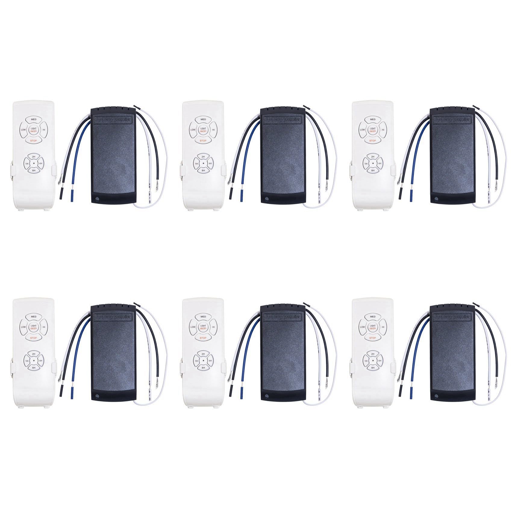 Jnchdghwa White & Black 6X Universal Ceiling Fan Lamp Remote Control Kit Ac 110V Timing Setting Switch Adjuste Wind Speed Transmitter Receiver