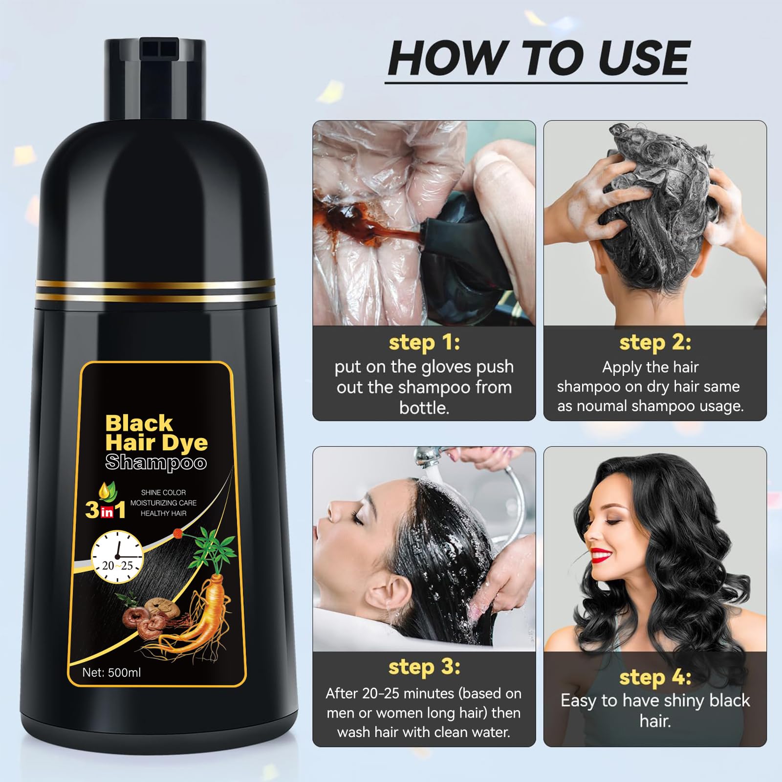 Amazon.com : YOURTONE Black Hair Dye Shampoo 3 in 1, Hair Color
