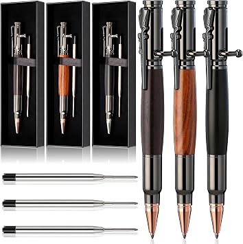 Qeeenar 3 Sets Bolt Action Pen for Men, Bullet Pens for Collector Lover with Gift Box & Extra Refills, Heavy Duty Ballpoint Writing Tool for Fathers Day Graduation Birthday Gifts Office Decor