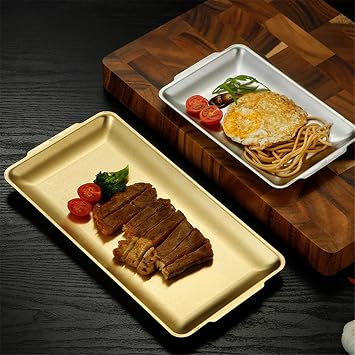 Stainless Steel Rectangle Serving Tray, BBQ Sushi Flat Dish Bread Pastry Baking Pan for Home Parties Living Room Restaurant Table,Silver,22 * 11cm
