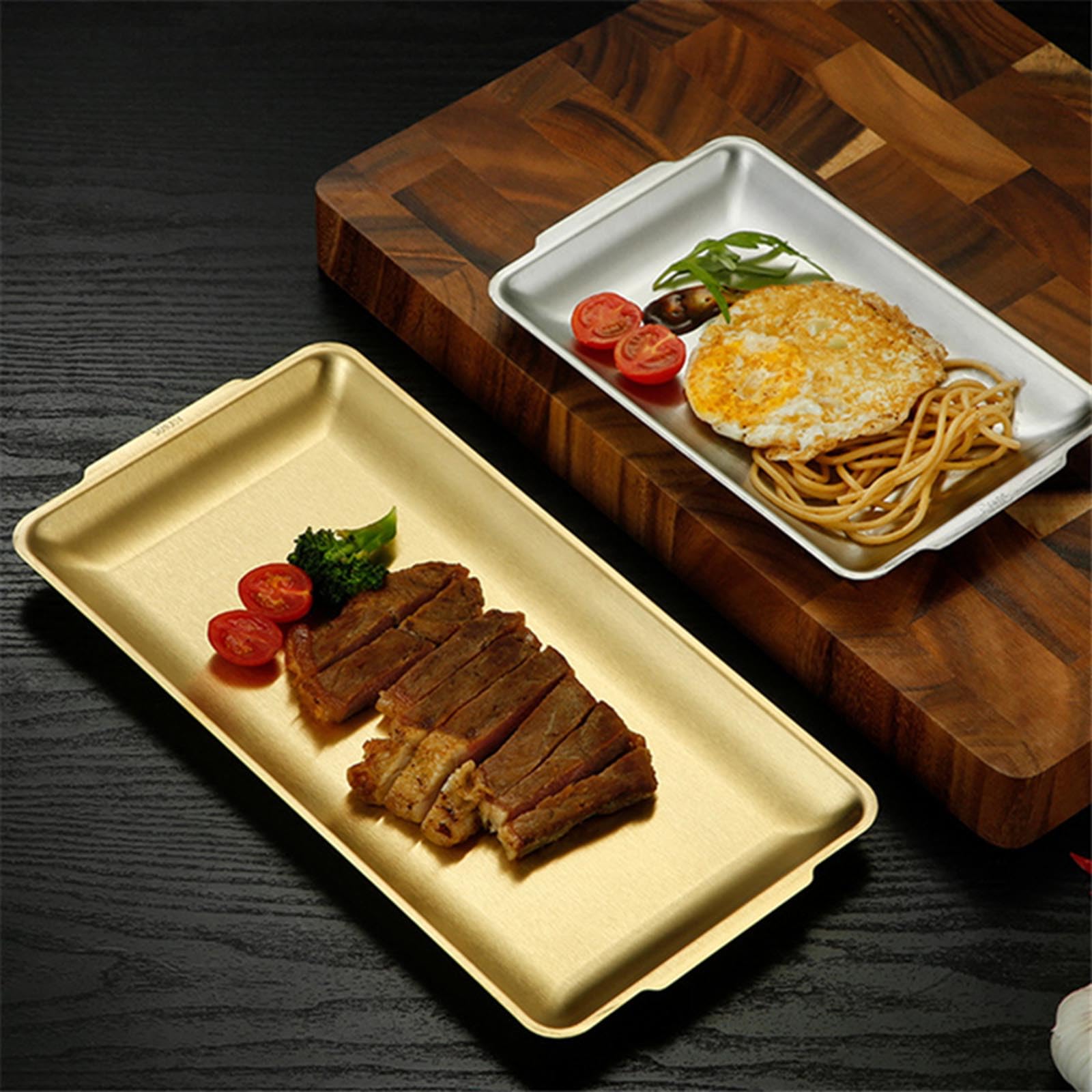Bandeja rectangular de acero inoxidable, 22 x 14 cm, para barbacoa, sushi, pastelería y pan, para fiestas en casa, sala de estar y restaurante, elegante